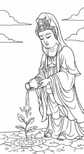 coloriage Guanyin gratuit pour enfants