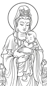 coloriage Guanyin à imprimer pour enfant de 6 ans