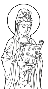 coloriage Guanyin à imprimer pour enfant de 10 ans