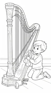 coloriage Harpe et decoupage a imprimer gratuit