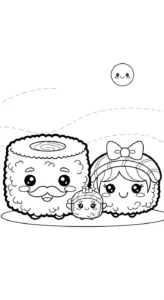coloriage Kawaii Sushi update à imprimer pour enfant de 12 ans