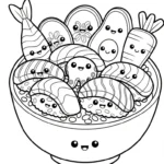 coloriage Kawaii Sushi update pour enfant de 6 ans
