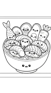 coloriage Kawaii Sushi update pour enfant de 6 ans