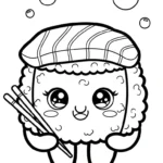 coloriage Kawaii Sushi update pour enfant de 8 ans