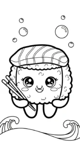coloriage Kawaii Sushi update pour enfant de 8 ans
