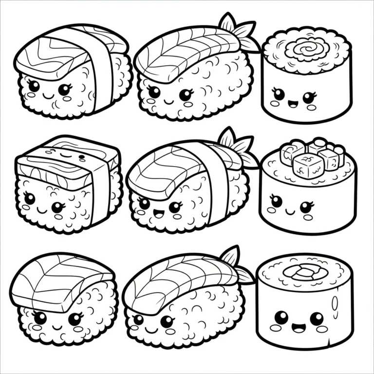 Tranh tô màu Kawaii Sushi