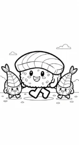 coloriage Kawaii Sushi update pour enfant de 3 ans